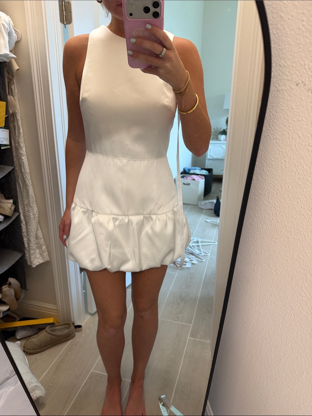 Amanda Uprichard White Bubble Hem Mini Dress